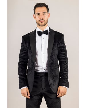 Men's Black 3 Piece Velvet Wedding Tuxedo Formal Suit