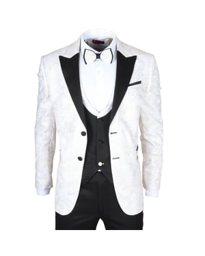 Heren 4-delige Witte Paisley Trouwrroch Tailor Fit