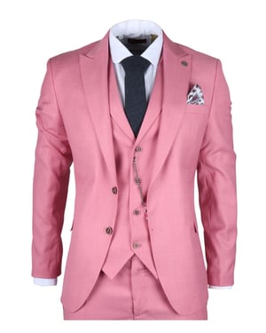 Heren 3-delig Roze Tailored Fit Feestpak Race Day