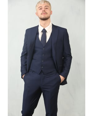 Heren Marineblauwe 3-delige Formele Klassieke Promanzijdband Werkoutfit