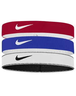 Nike Classic Flexible Wide Band Headband (Pack of 3) (Red/Blue/White)