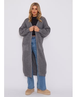 Dark Grey Chunky Knit Long Cardigan