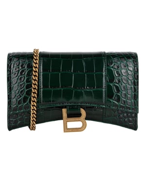 Balenciaga Hourglass Geëmbosseerde Croco Portemonnee Aan Ketting