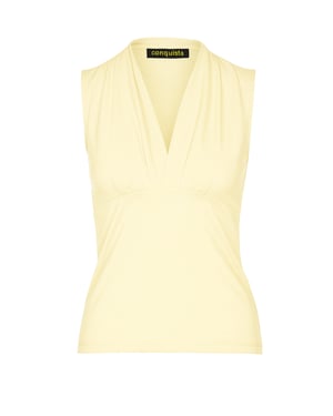 Crèmekleurige mouwloze jersey top met V-hals – stretchkatoenmix