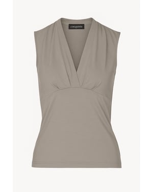 Taupe Sleeveless V-Neck Fitted Top – Soft Viscose-Blend Fabric
