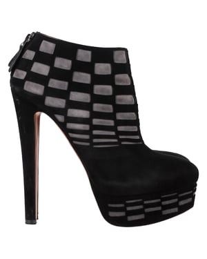 Alaïa Laser Cut Platform Ankle Boots in Black Suede