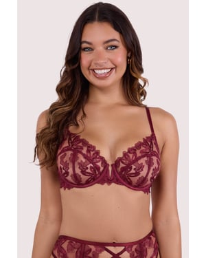 Wolf & Whistle Eva Dark Cherry Graphic Embroidery Balconette Bra