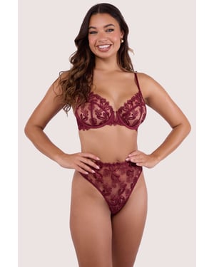 Wolf & Whistle Eva Dark Cherry Graphic Embroidery High Waist Thong