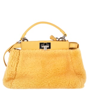 Fendi Mini Peekaboo Shearling Handväska i Gult Fårskinn