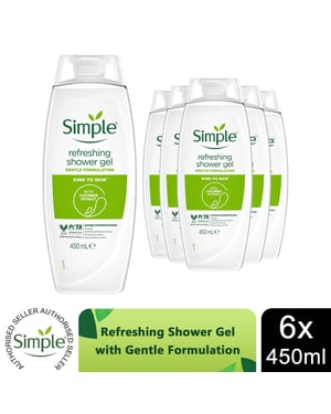 Simple Kind To Skin Refreshing Shower Gel With Gentle Formulation 450ml, 6 Pack