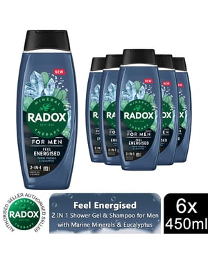 Radox Mineral Therapy Feel Energised 2in1 Shower Gel & Shampoo For Men, 450ml 6pk