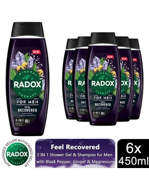 Radox Mineral Therapy Feel Recovered 2in1 Shower Gel & Shampoo For Men, 450ml 6pk
