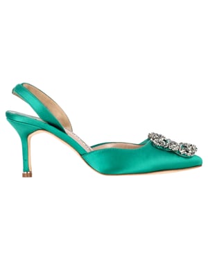 Manolo Blahnik Hangisi70 Embellished Slingback Pumps in Green Satin