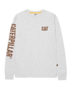 Caterpillar Merkenbanner Lange Mouwen Katoenen Heren Crème T-Shirt