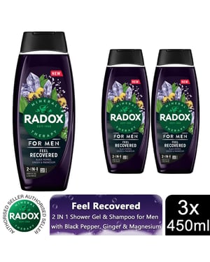 Radox Mineral Therapy Feel Recovered 2in1 Shower Gel & Shampoo For Men, 450ml 3pk