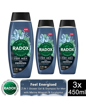 Radox Mineral Therapy Feel Energised 2in1 Shower Gel & Shampoo For Men, 450ml 3pk