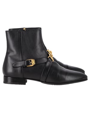 Versace Medusa Buckled Ankle Boots in Black Leather