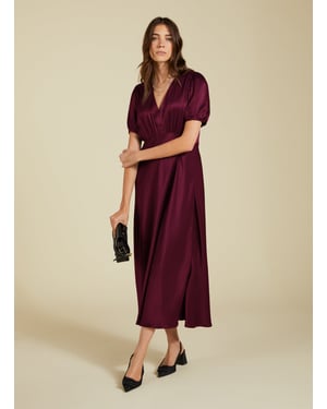 Cathy Satin V-Neck Midi Dress