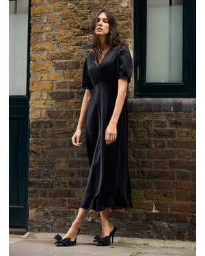 Cathy Satin V-Neck Midi Dress