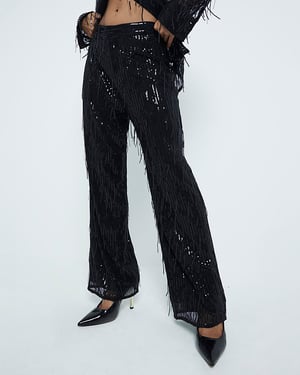 River Island Womens Fringe Trousers Petite Black Sequin Tailored