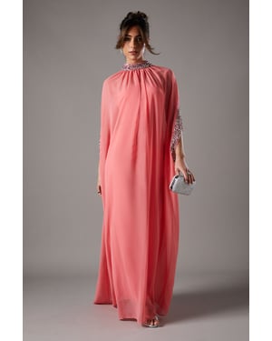 Chiffon Cape Style Sequin Maxi Dress