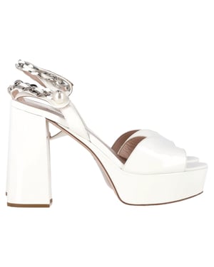 Miu Miu Platform Ankle-Strap Sandals in White Patent Leather