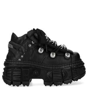 New Rock M-OVERZ106B-C1 Metalliska grova svarta gotiska läderstövlar