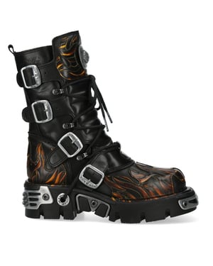 New Rock M-591-C58 halfhoge zwarte vlammen leren metallic gothic laarzen