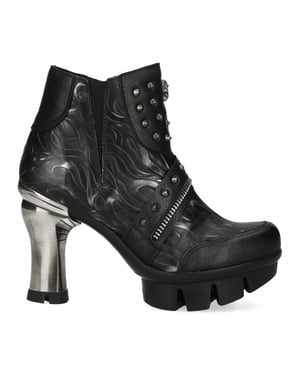 New Rock Dames NEOPUNK001-C19 Zwarte Gothic Punk Leren Enkellaarsjes met Hak