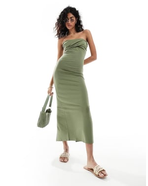 ASOS DESIGN twist bust bodycon bandeau midaxi dress olive green