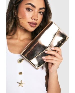 Metallic Fold Over Clutch Bag