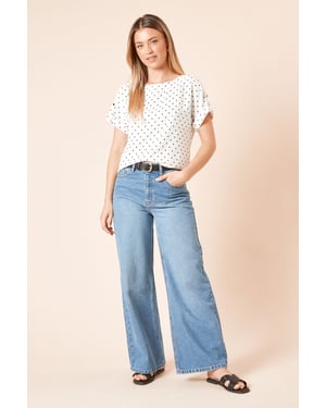 Spot Roll Sleeve Blouse