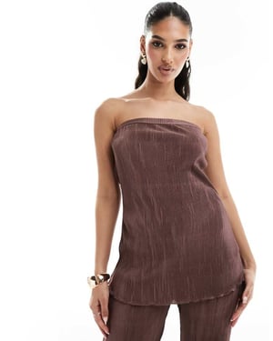 In The Style bandeau plisse longline top co-ord in chocolate-Brown