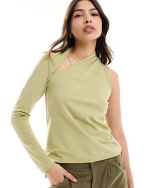 JDY one sleeve asymmetric top in sage green
