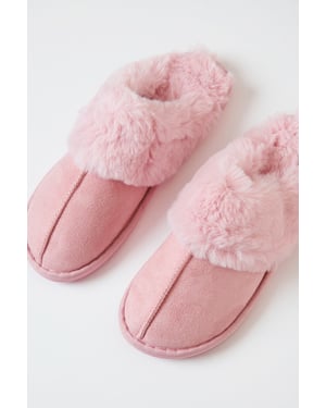Pink Faux Fur Lined Mule Slippers