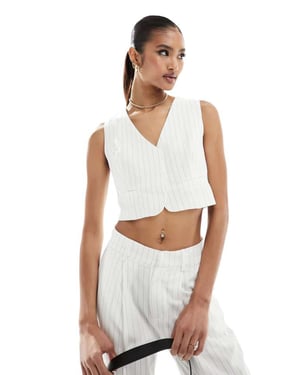 In The Style tailored waistcoat co-ord in cream pinstripe-White