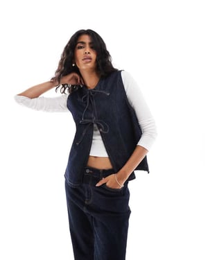 ASOS DESIGN denim waistcoat with ties in indigo-Blue