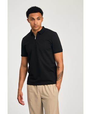 Black Short Sleeve Zip Neck Polo Shirt