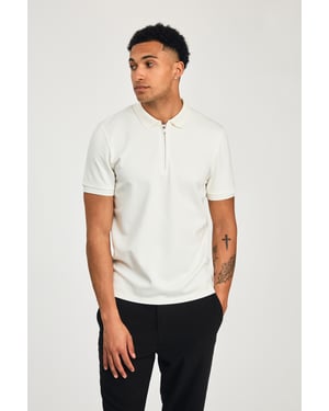 White Short Sleeve Zip Neck Polo Shirt