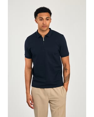 Navy Short Sleeve Zip Neck Polo Shirt