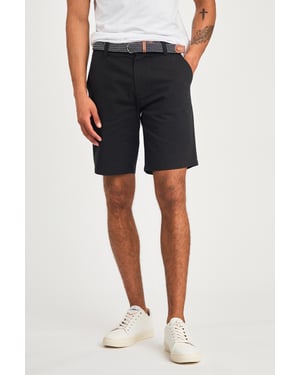 Black Cotton Twill Short With Belt