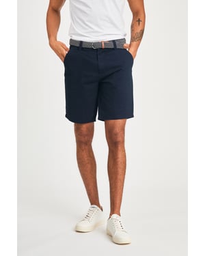 Navy Cotton Twill Short With Belt