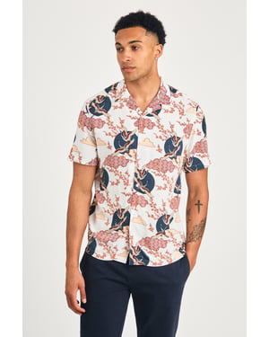White Resort Style Printed Short Sleeve Shirt