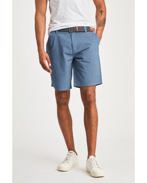 Mid Blue Cotton Twill Short With Belt