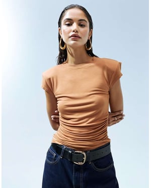 ASOS DESIGN slinky ruched side top in ginger-Orange