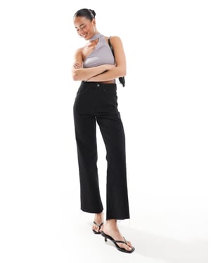 ASOS DESIGN cropped comfort stretch straight leg jean in clean black