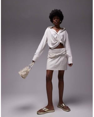 Topshop co-ord knot drape mini skirt in textured natural stripe-Neutral