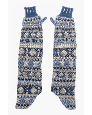 Stickade fingerlösa varma handskar med nitar i Azzurro, Bianco, Blå, Flerfärgad
