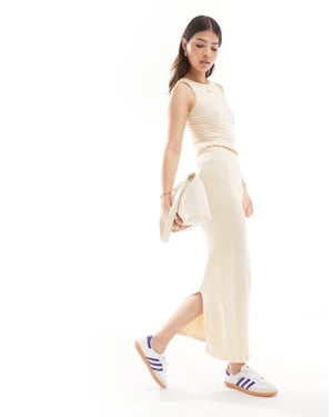 ASOS DESIGN seamless sculpting broderie midi skirt co-ord in cream-White