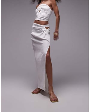 Topshop knot detail midi skirt in cream-White